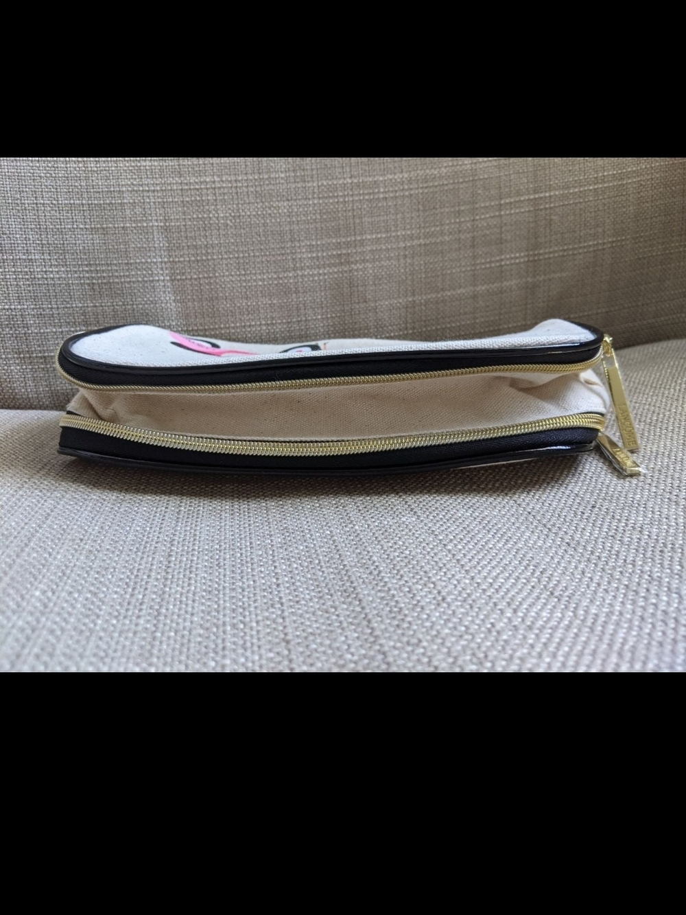 Lancome Cream Canvas Cosmetic Bag with Pink Scooter Print - Picture 4 of 5